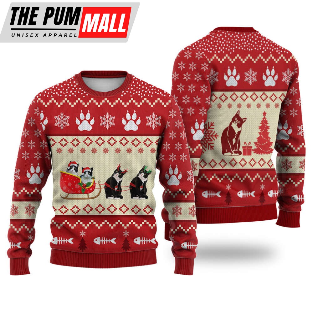 Bicolor Cat Reindeer Ugly Christmas Sweater, Best Gift For Pet Lover