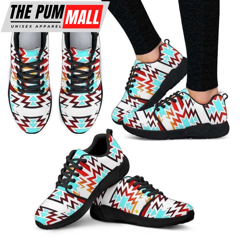 Big Pattern Fire Colors and Turquoise white Sopo Women’s Athletic Sneakers