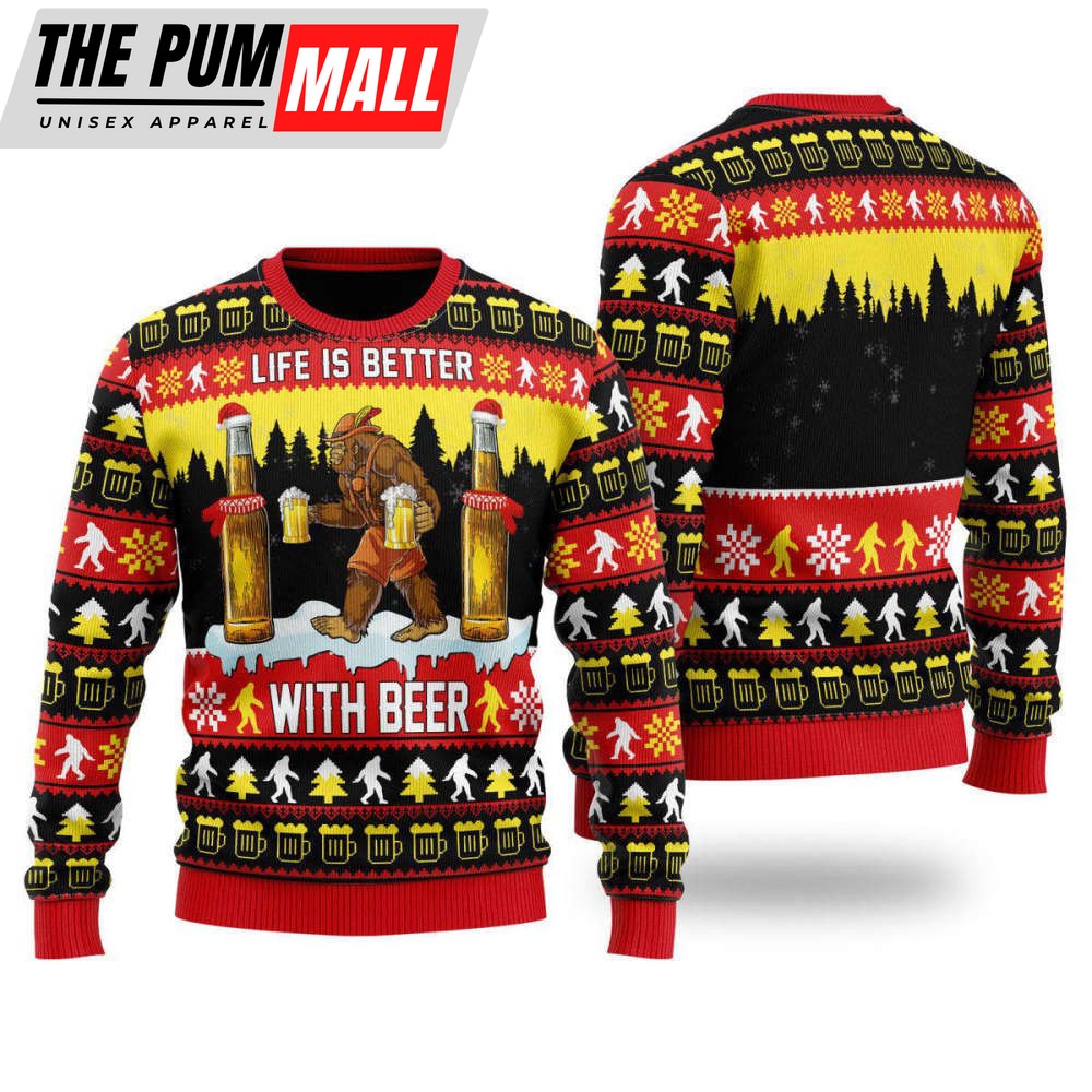 Bigfoot Christmas Is Better With Beer Ugly Christmas Sweater For Men & Women
