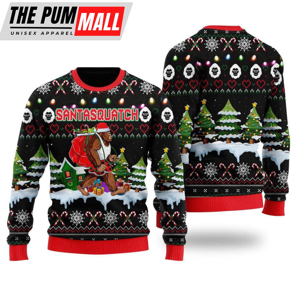 Bigfoot Christmas Santasquatch Ugly Christmas Sweater, Bigfoot Sweater For Family