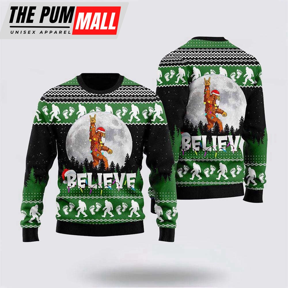 Bigfoot Don‘t Stop Believing Ugly Christmas Sweater, Gift For Christmas