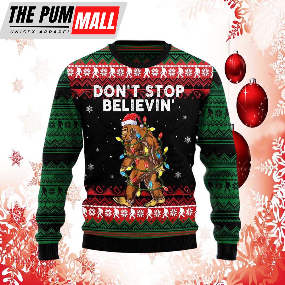 Bigfoot Dont Stop Believing Ugly Sweater Sweatshirt Knit Wool Sweater