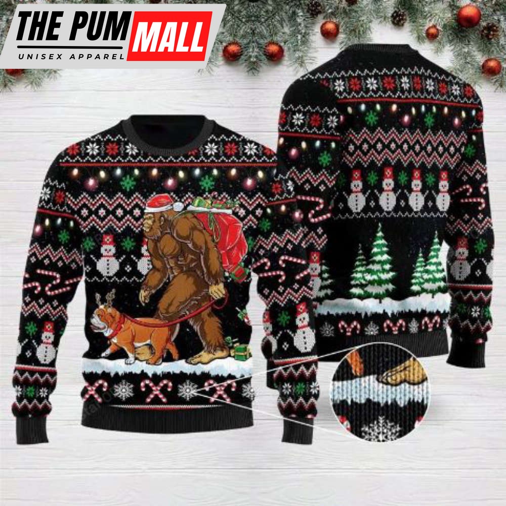 Bigfoot English Bulldog Dog Lover Ugly Christmas Sweater
