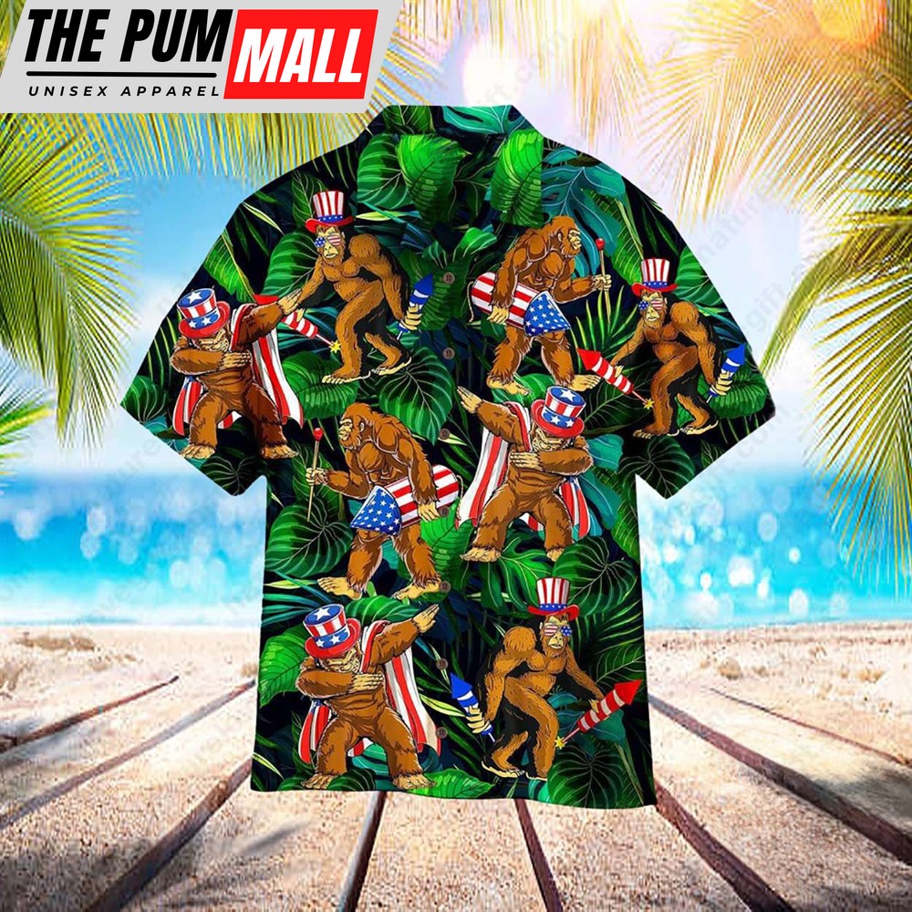 Bigfoot Funny 4th of July Shirts Happy Independence Day Hawaiian Shirt