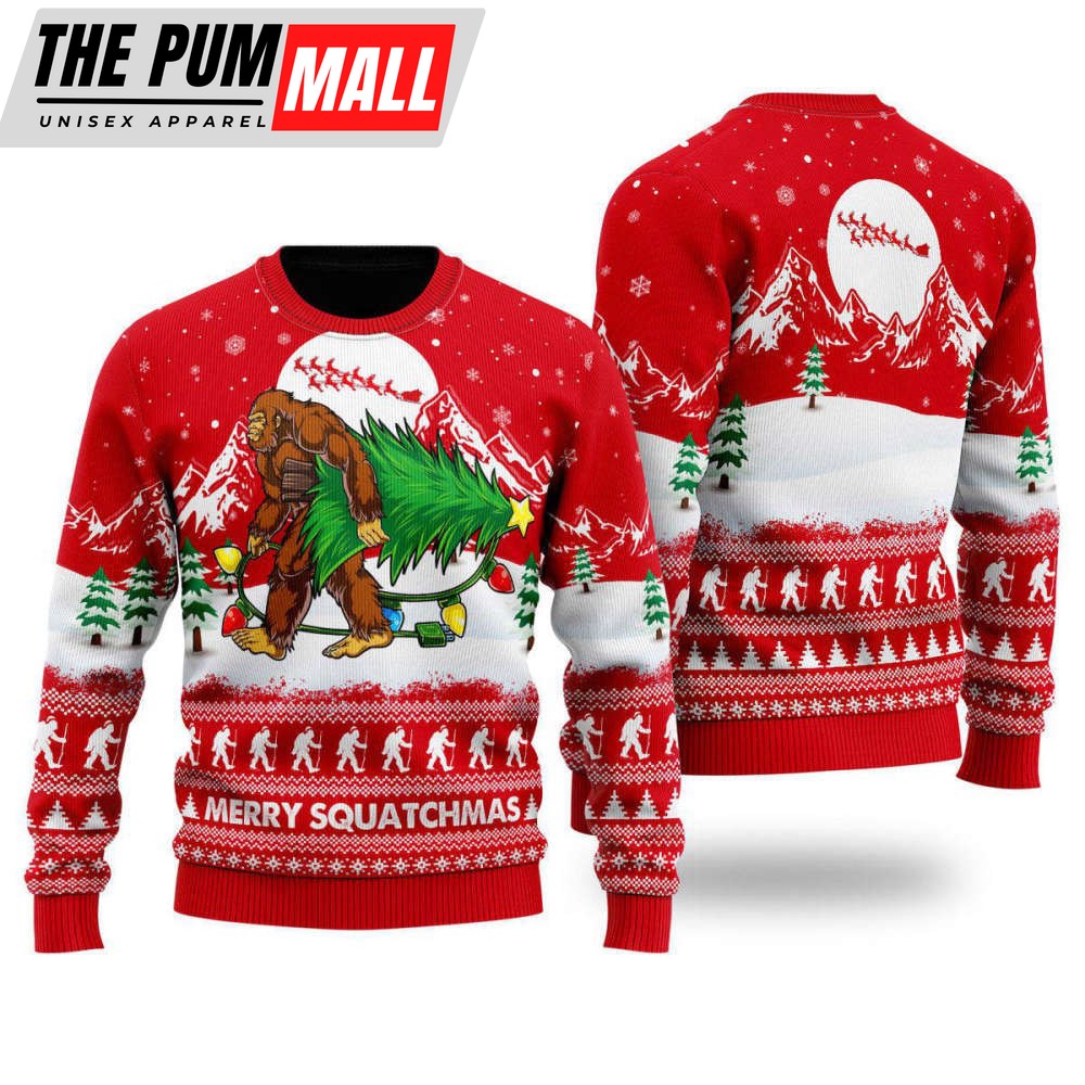 Bigfoot Mery Squatchmas Ugly Christmas Sweater, Crewneck Sweater For Men & Women