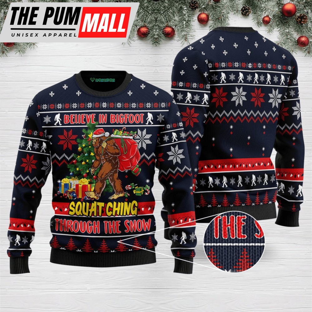 Bigfoot Squats Ching Ugly Christmas Sweater – Men & Women – Gift For Chrismas