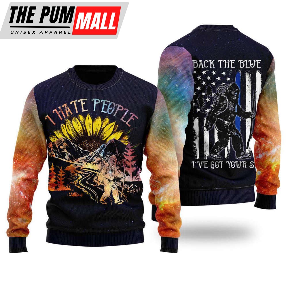 Bigfoot Sunflower Ugly Christmas Sweater for Men & Women – I Hate People Camping! UH2123- Gift for Christmas