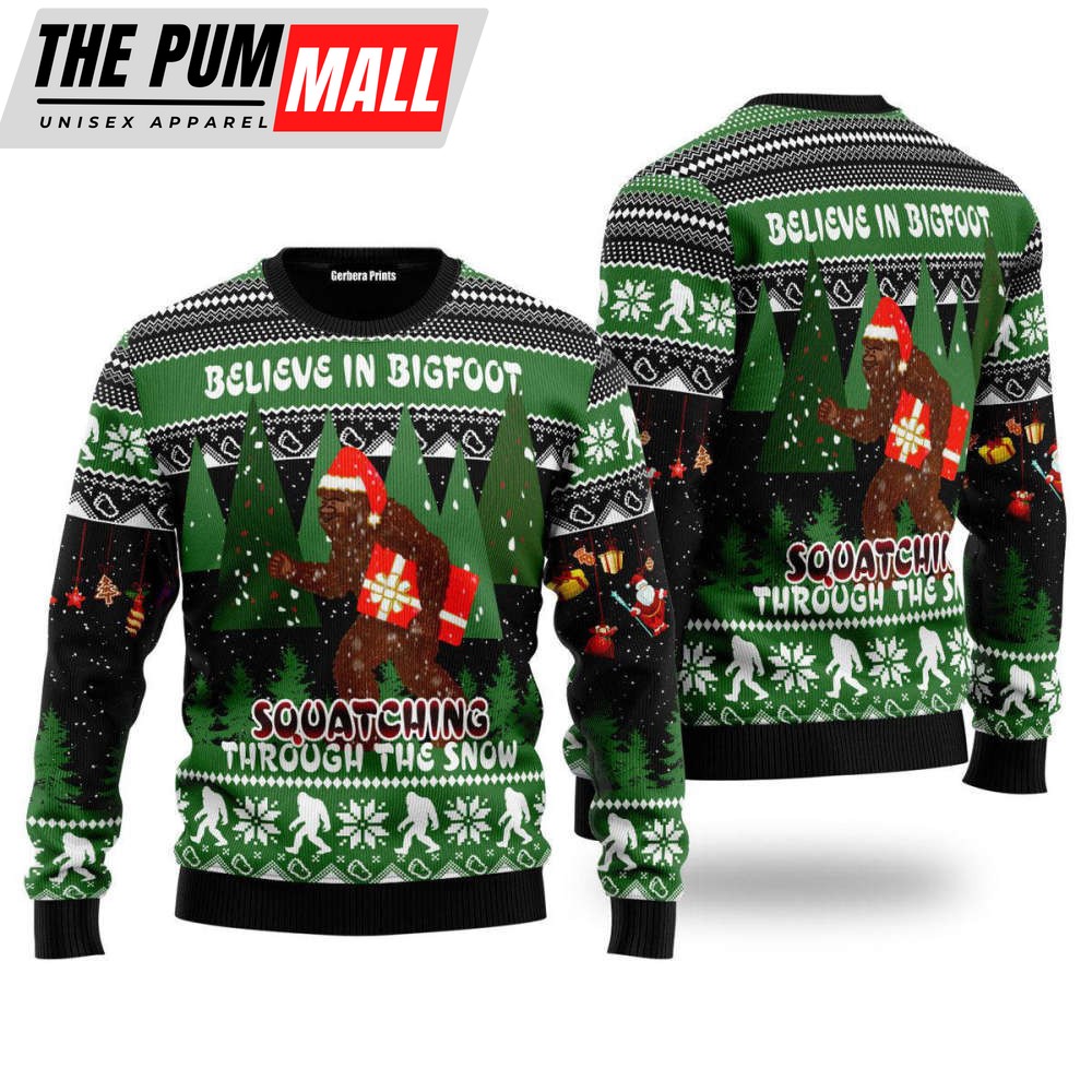 Bigfoot Through Snow Ugly Christmas Sweater, Christmas Gift For Men & Women