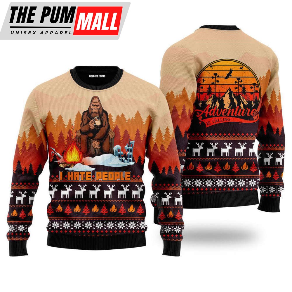 Bigfoot Ugly Christmas Sweater: Men & Women s Camping Hate People – Gift For Chrismas