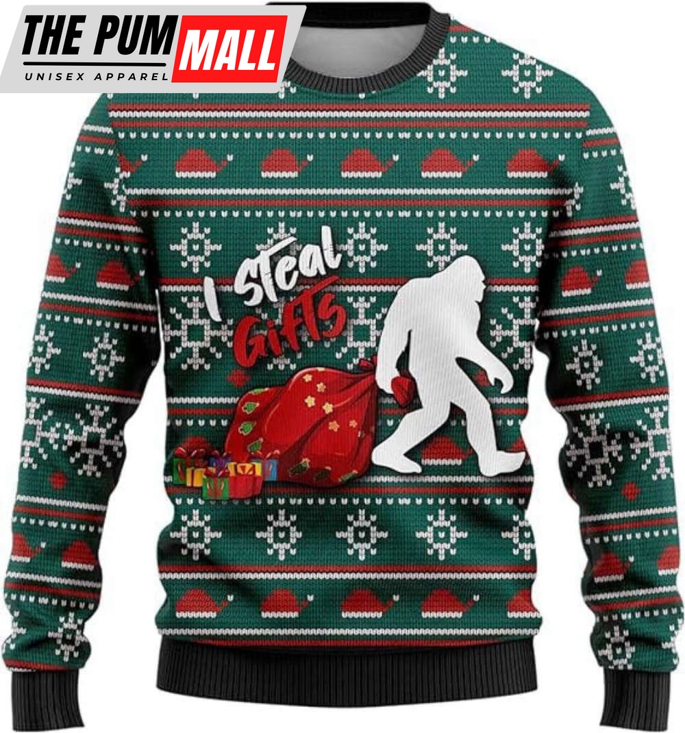 Bigfoot Ugly Christmas Sweater, Sasquatch Bigfoot Mens Ugly Sweater For Christmas