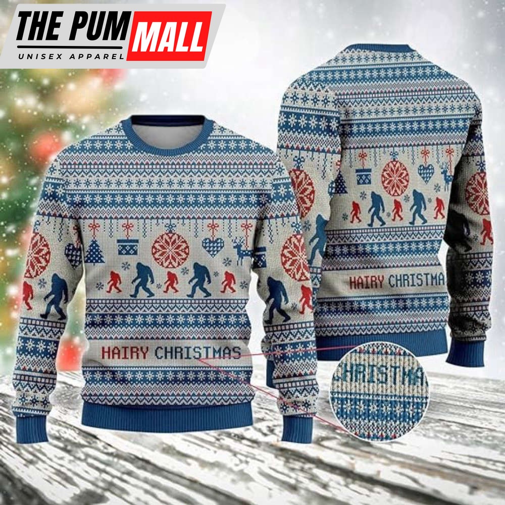 Bigfoot Ugly Christmas Sweater, Sasquatch Bigfoot Mens Ugly Sweater For Family