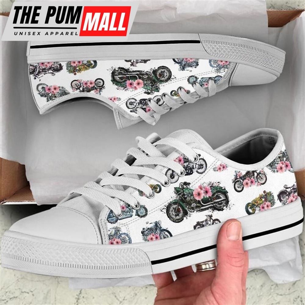 Biker Flower Watercolor Low Top Shoes – Low Top Shoes Mens, Women