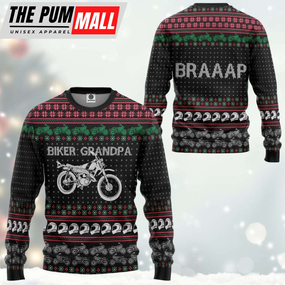 Biker Grandpa Braaap For Unisex Ugly Christmas Sweater – Best Gift For Christmas Day