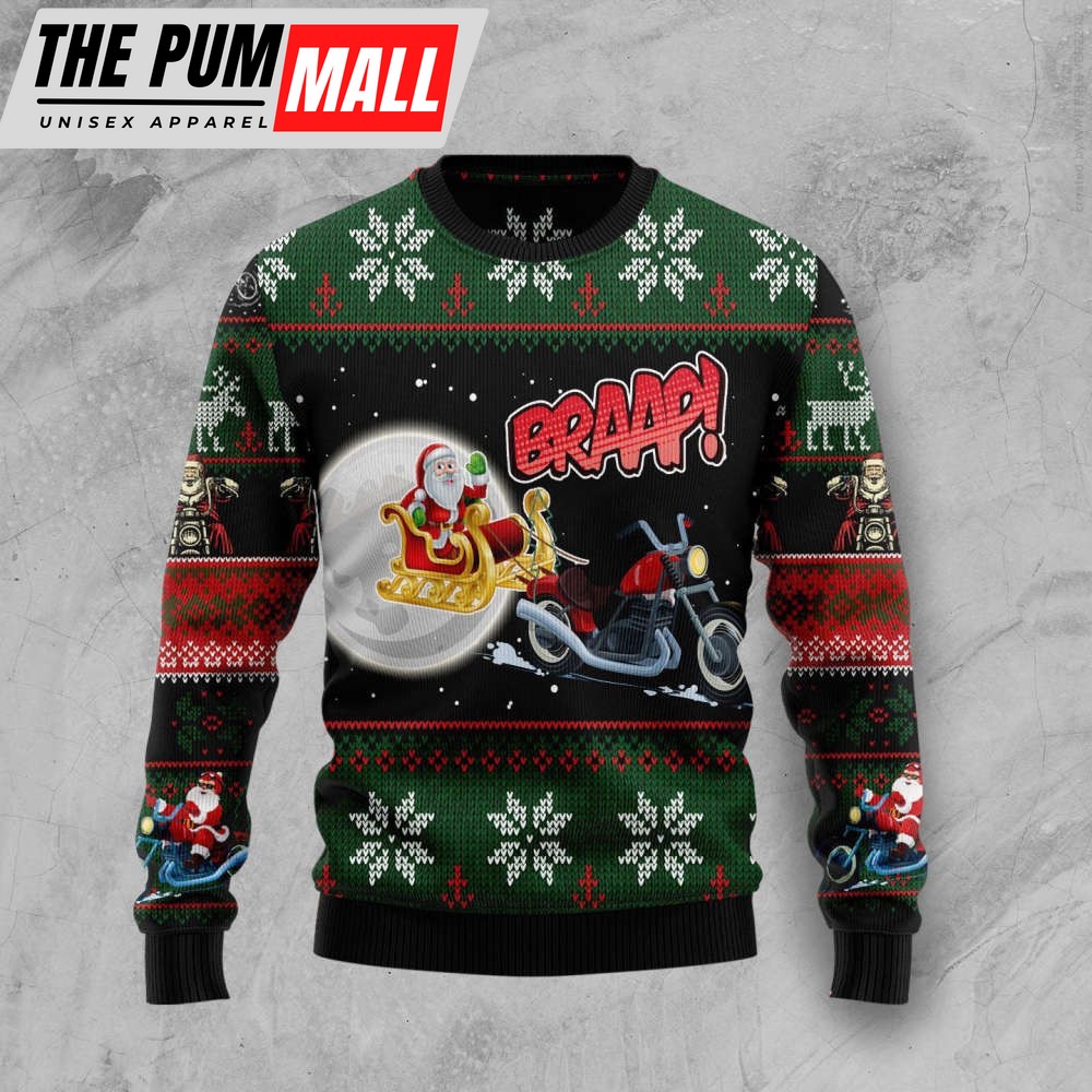 Biker Santa Xmas Ugly Christmas Sweater, Best Gift For Christmas 2023