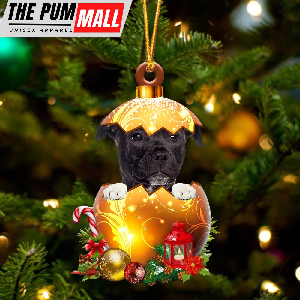 Black American Staffordshire Terrier In Golden Egg Christmas Ornament – Car Ornament – Unique Dog Gifts For Owners Limited Edition