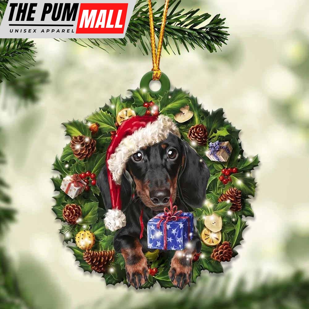 Black And Tan Dachshund And Christmas Ornament – Acrylic Dog Ornament – Gifts For Dog Lovers Limited Edition