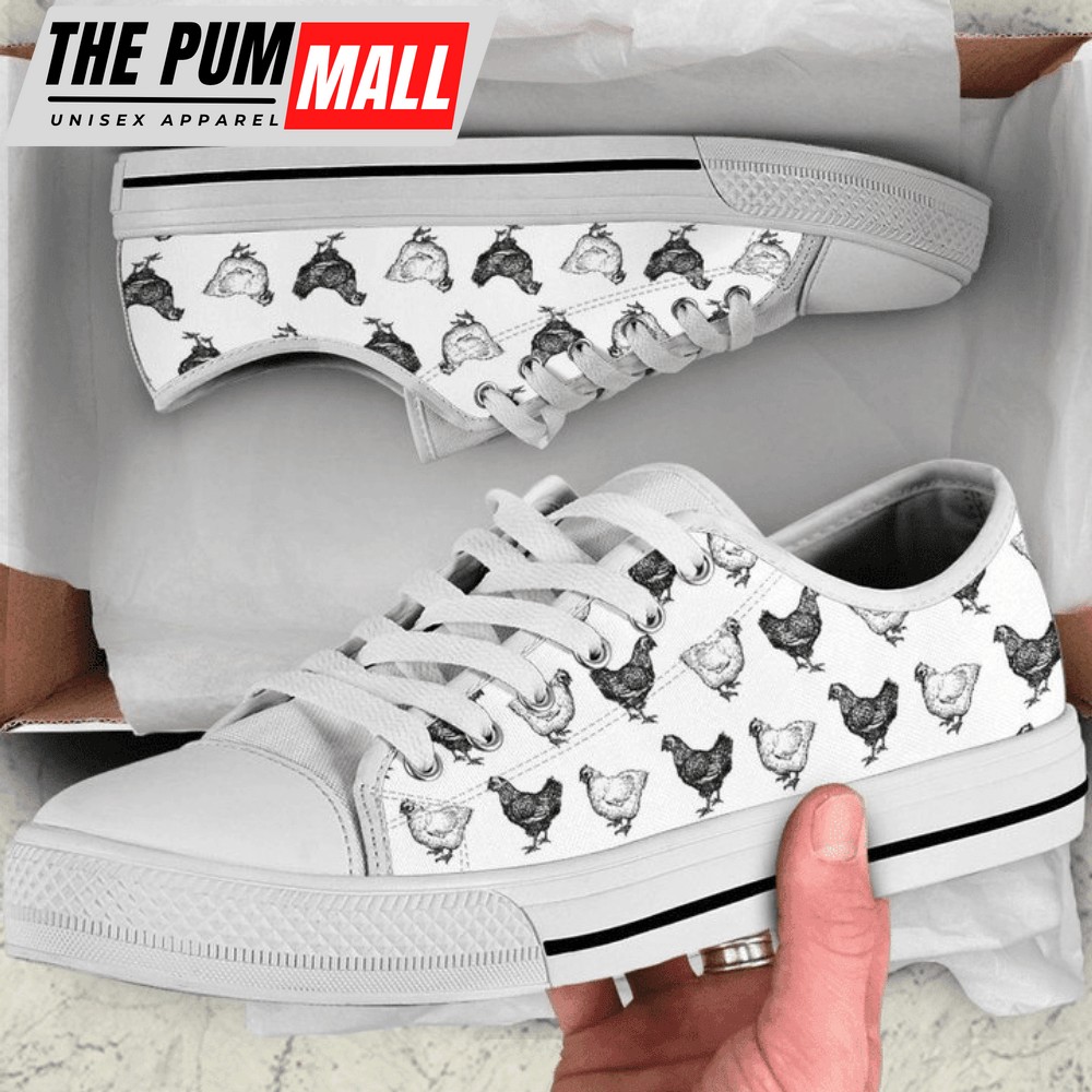 Black And White Hens Pattern Low Top Shoes Sneaker PN205201Sb