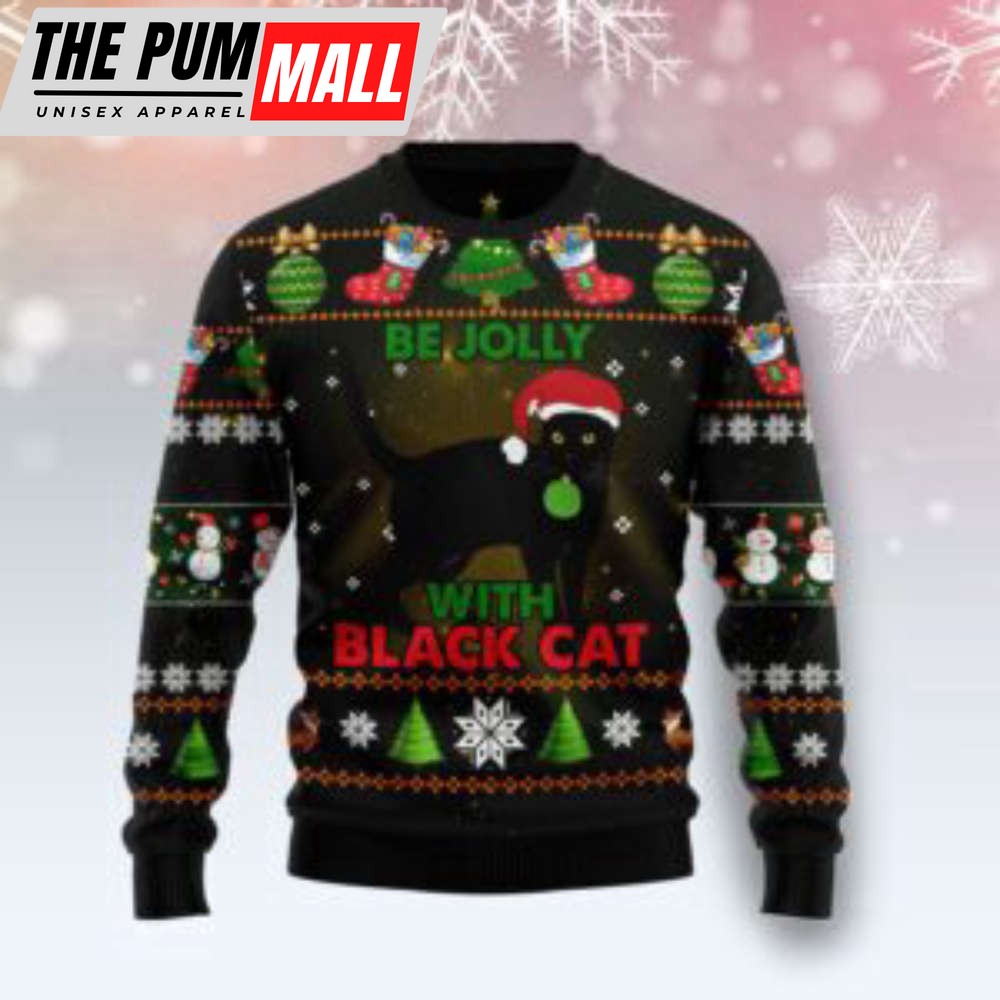 Black Cat Be Jolly Ugly Christmas Sweater, All Over Print Sweatshirt