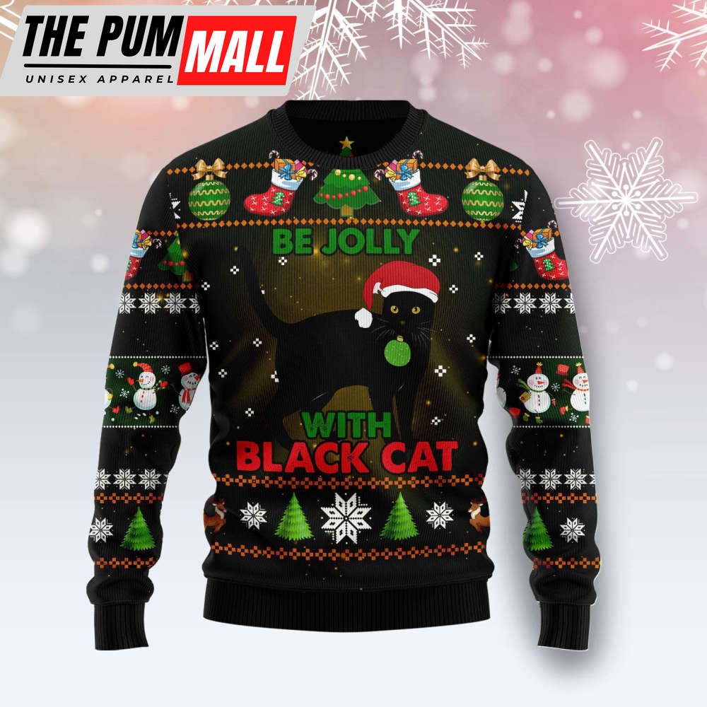 Black Cat Be Jolly Ugly Christmas Sweater, Best Gift For Christmas 2023