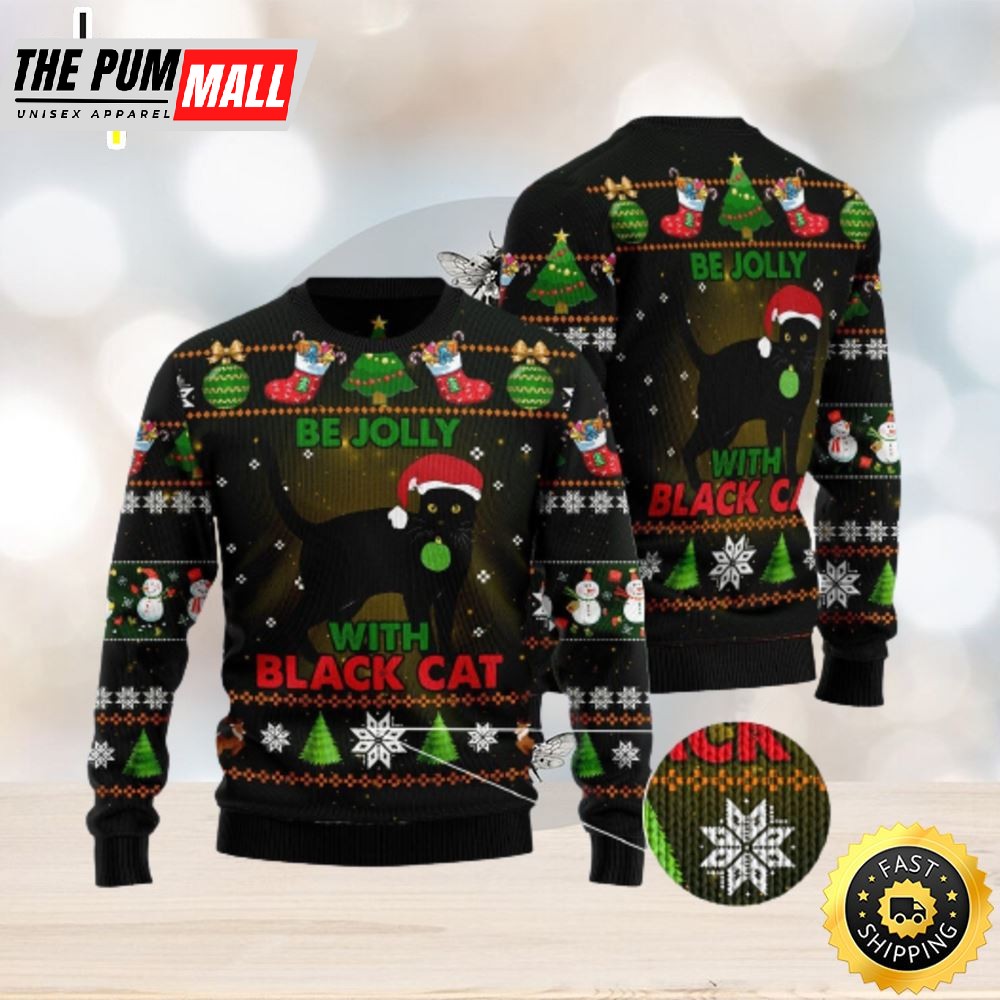 Black Cat Be Jolly Ugly Christmas Sweater Gift Men Women