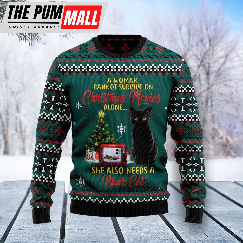 Black Cat Christmas Movie Ugly Christmas Sweater For Men & Women Adult