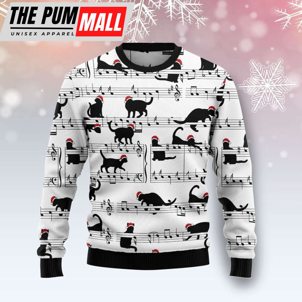 Black Cat Christmas Music Ugly Christmas Sweater