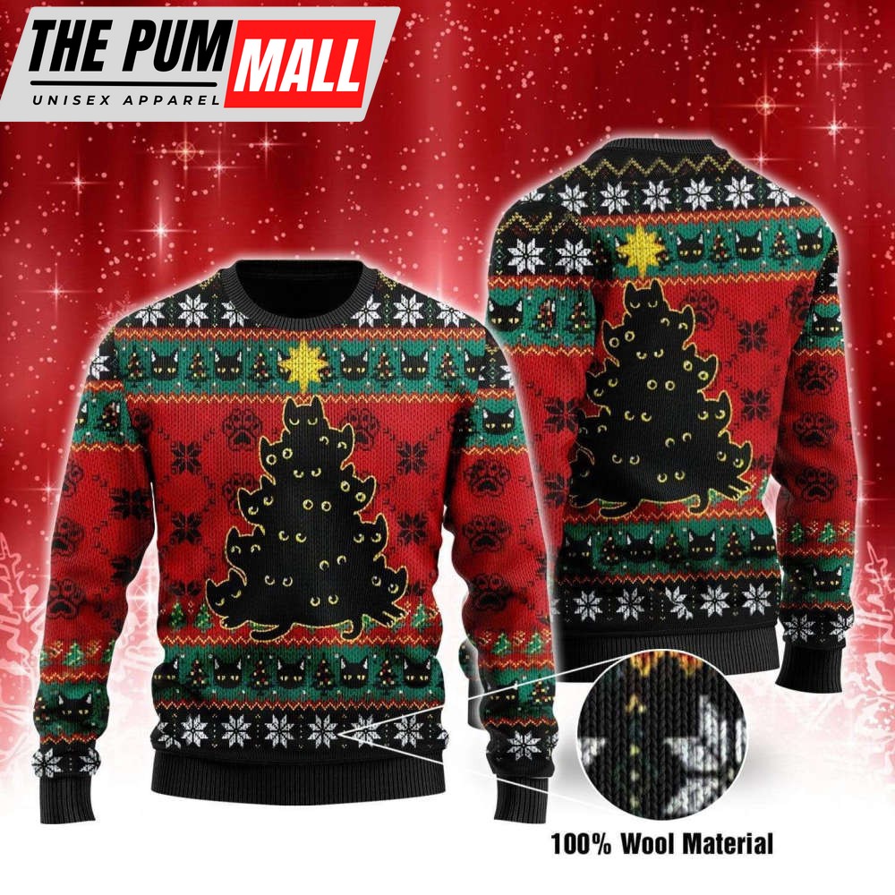 Black Cat Christmas Tree Ugly Christmas Sweater Gift for Christmas