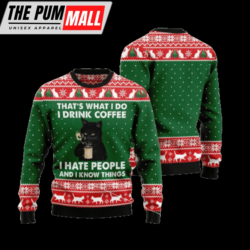 Black Cat Drink Coffee Ugly Christmas Sweater For Men And Women Christmas Gift