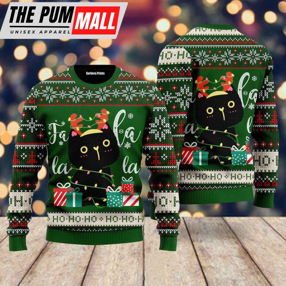 black-cat-falalala-ugly-christmas-sweater-for-men-women-uh1324-1fapz1qt Black Cat Falalala Ugly Christmas Sweater For Men & Women UH1324