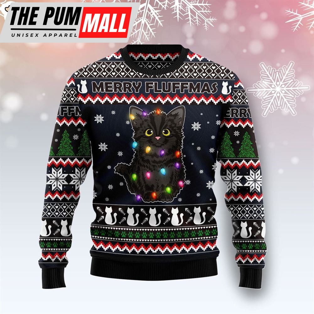 Black Cat Fluffmas Ugly Christmas Sweater – Lover Xmas Sweater Gift – Dog Memorial Gift