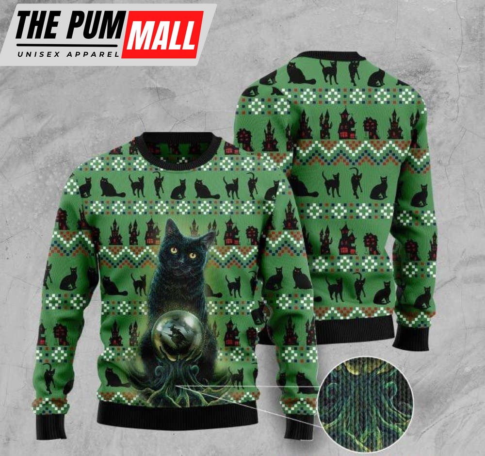 Black Cat Halloween Ugly Christmas Sweater