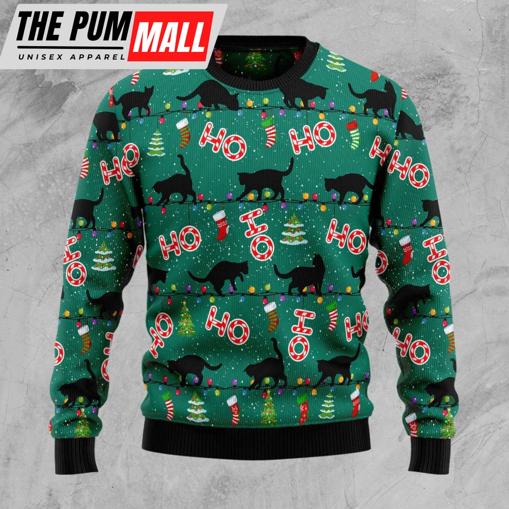 Black Cat Ho Ho Ho Ugly Christmas Sweater, Best Gift For Christmas 2023