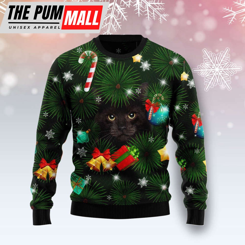 Black Cat Inside Tree Ugly Christmas Sweater, Best Gift For Christmas 2023