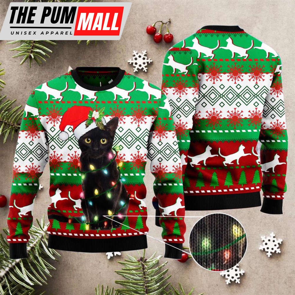 black-cat-light-ugly-christmas-sweater-knit-wool-sweater-bwyjmhzr Black Cat Light Ugly Christmas Sweater Knit Wool Sweater