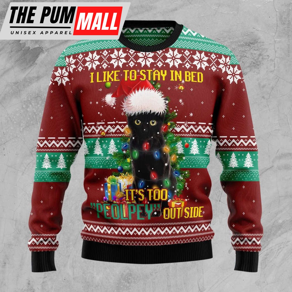 Black Cat Like Stay To In Bed Xmas Ugly Christmas Sweater, Gift For Christmas 2023