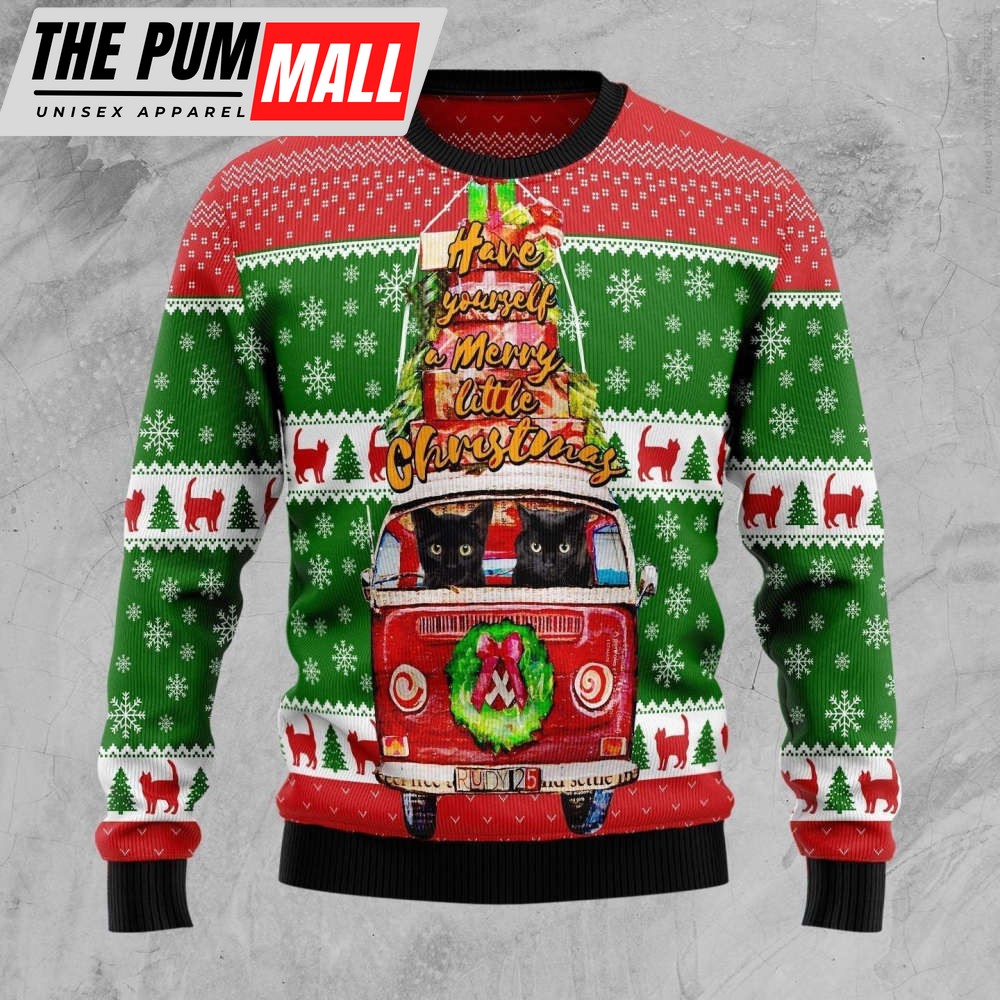 Black Cat Little Christmas Ugly Christmas Sweater