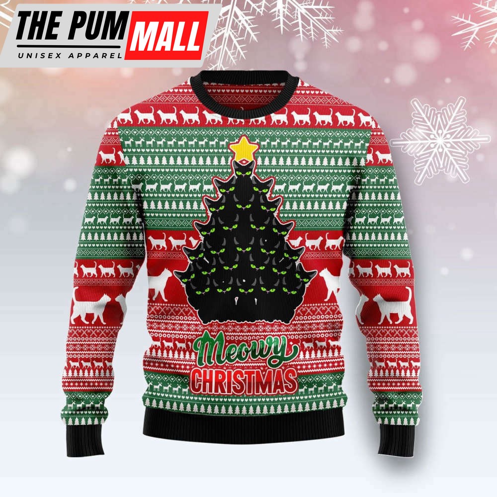 Black Cat Meowy Christmas TY239 Ugly Christmas Sweater – Best Gift For Christmas, Noel Malalan – Christmas Signature