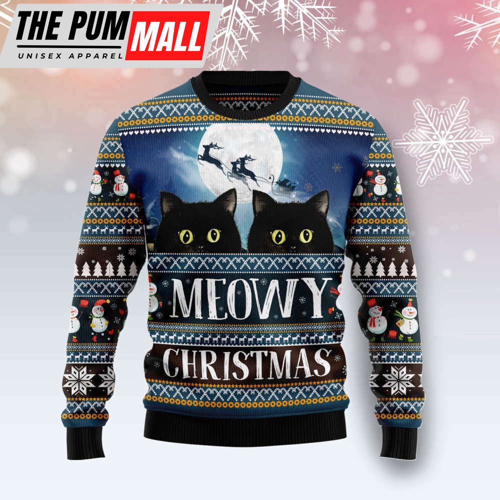 Black Cat Meowy Christmas TY710 Ugly Christmas Sweater – Best Gift For Christmas, Noel Malalan – Christmas Signature