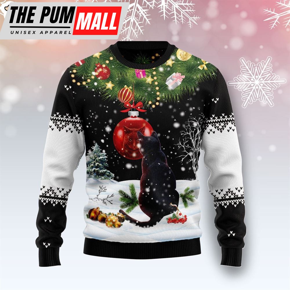 Black Cat Mirror Ugly Christmas Sweater – Xmas Gifts For Dog Lovers – Gift For Christmas