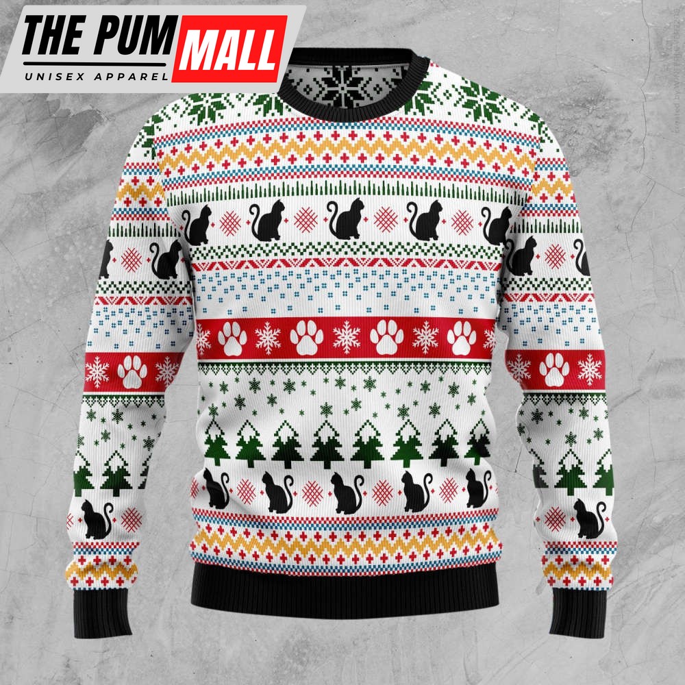 Black Cat Pattern Ugly Christmas Sweater