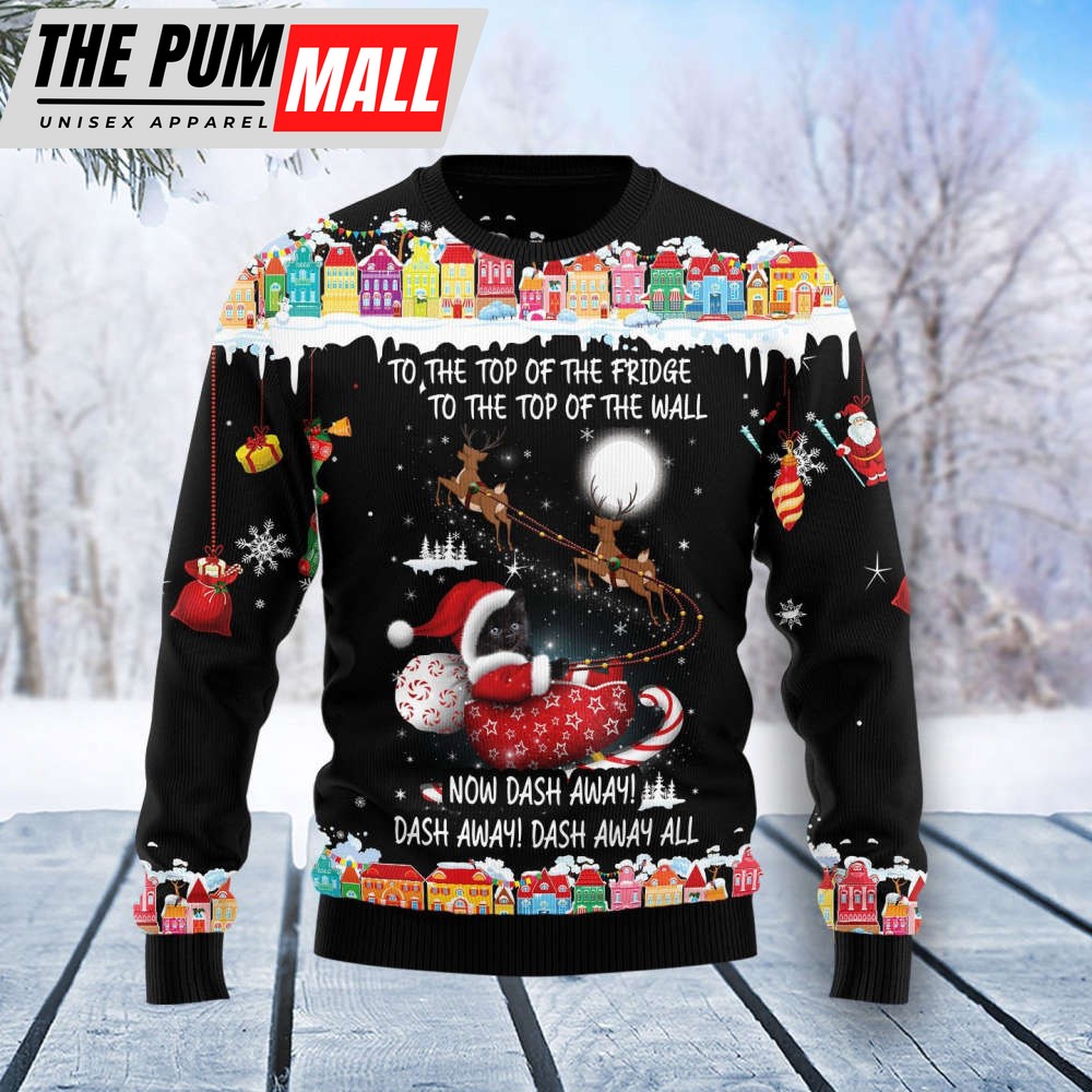 Black Cat Sleigh Christmas Ugly Christmas Sweater, Best Gift For Christmas 2023