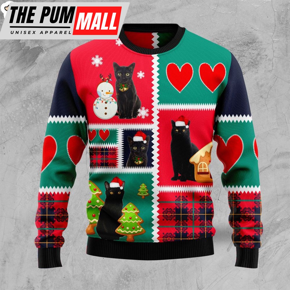 Black Cat Snow Ugly Christmas Sweater – Xmas Gifts For Dog Lovers – Gift For Christmas
