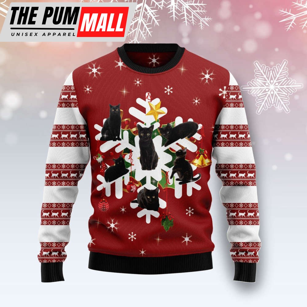 Black Cat Snowflake Ugly Christmas Sweater, Best Gift For Christmas 2023