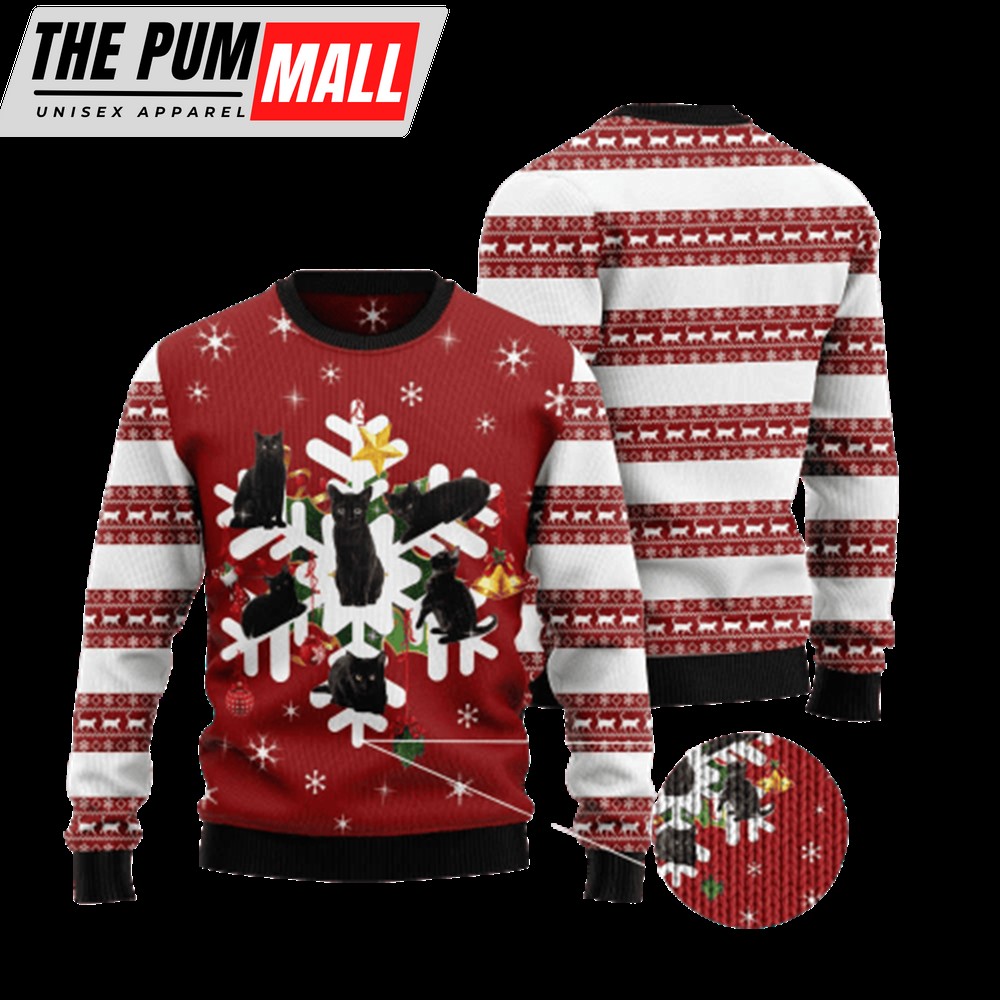 Black Cat Snowflake Ugly Christmas Sweater, Christmas Gift For Cat Lover