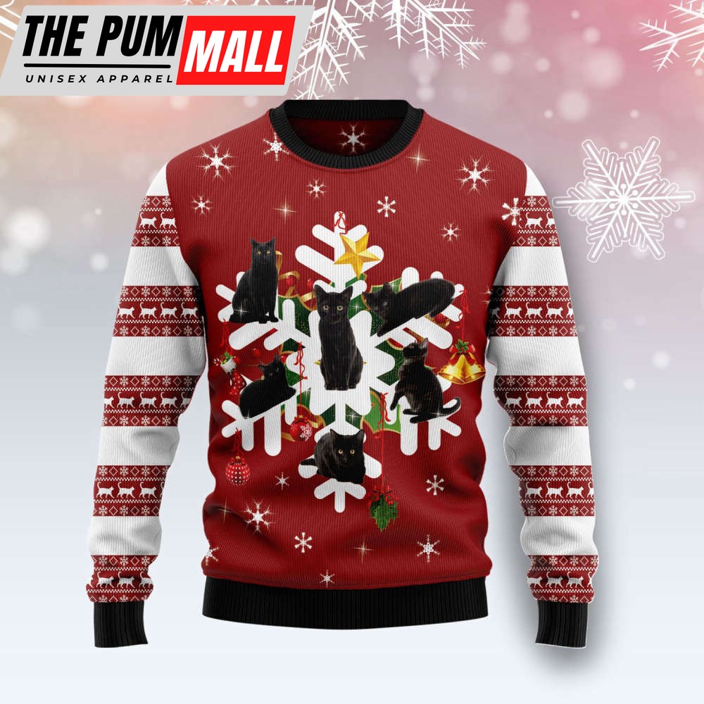 Black Cat Snowflake Ugly Christmas Sweater, Gift For Christmas 2023