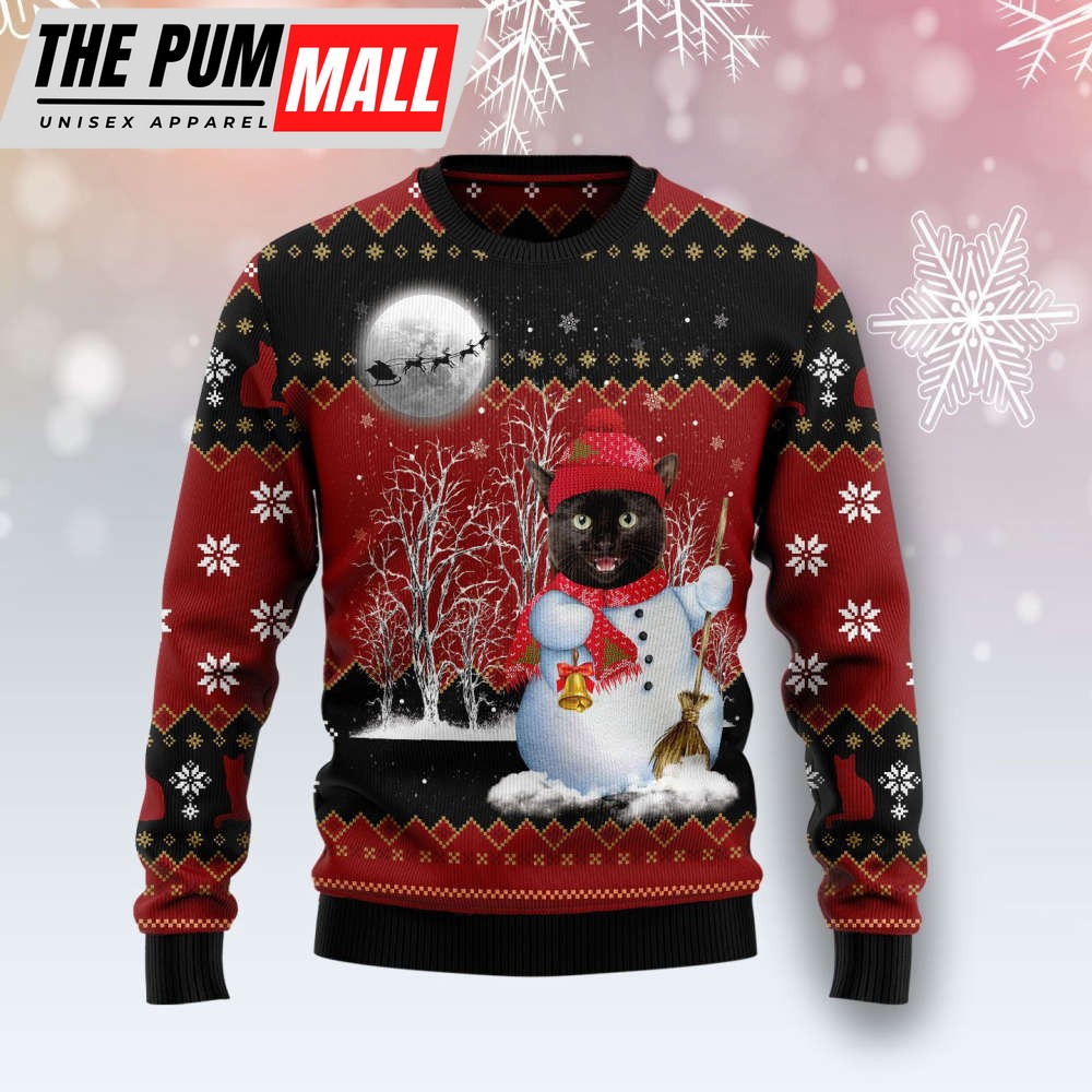 Black Cat Snowman Ugly Christmas Sweater