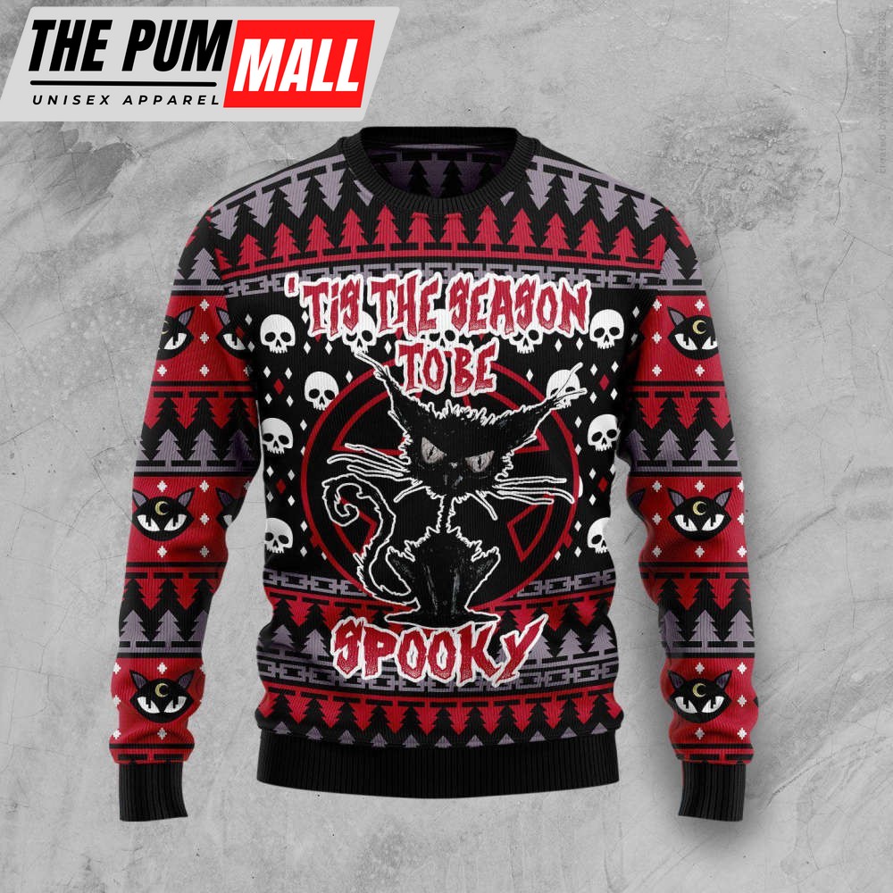 Black Cat Spooky Halloween Ugly Christmas Sweater For Men And Women, Gift For Christmas