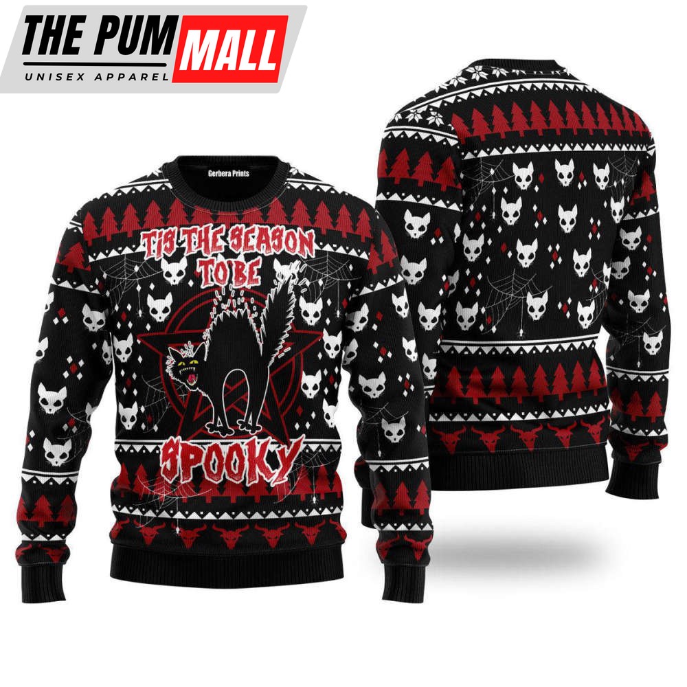 Black Cat Spooky Halloween Ugly Christmas Sweater – Gift For Chrismass