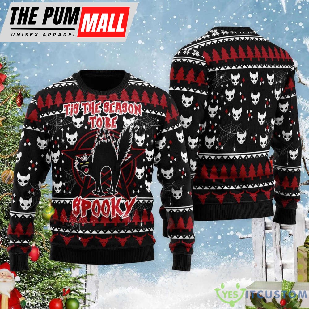 Black Cat Tis The Season To Be Spooky Halloween Ugly Christmas Sweater For Christmas Gift