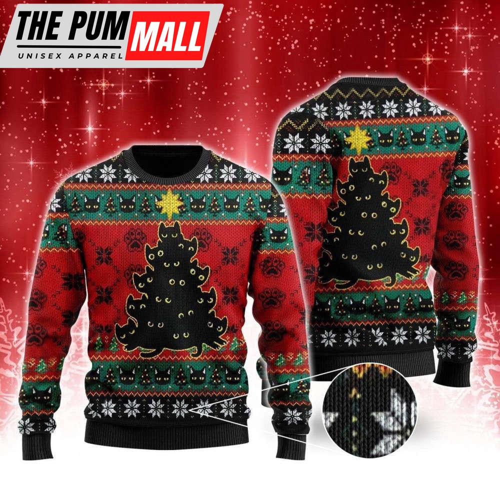 Black Cat Tree Ugly Christmas Sweater Gift For Christmas